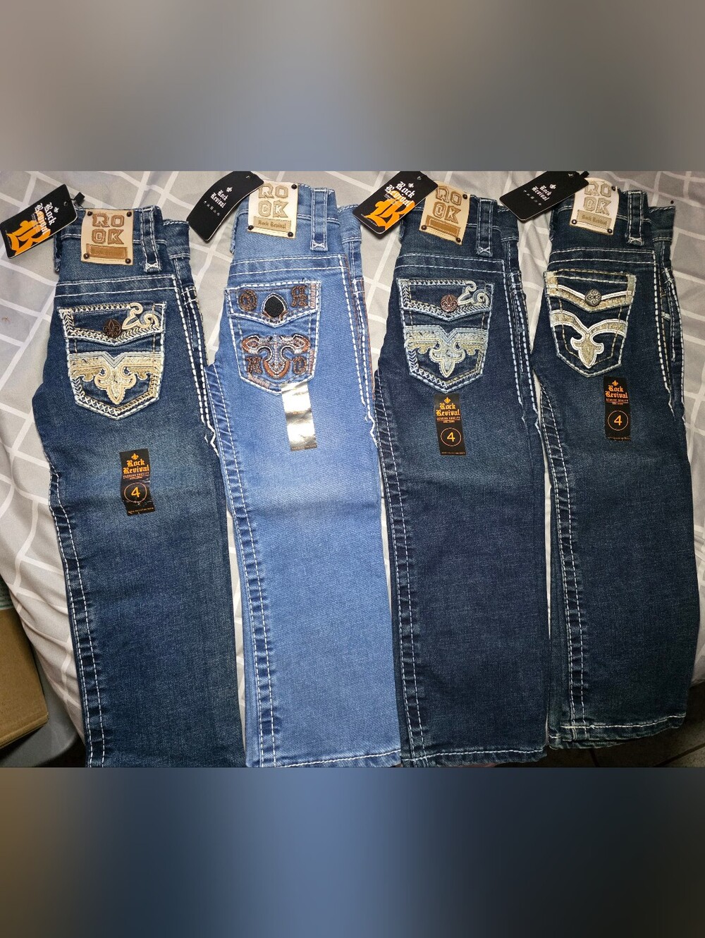 Rock Revival Boys Straight Leg Embroidered Pocket Jeans - Blue Variants